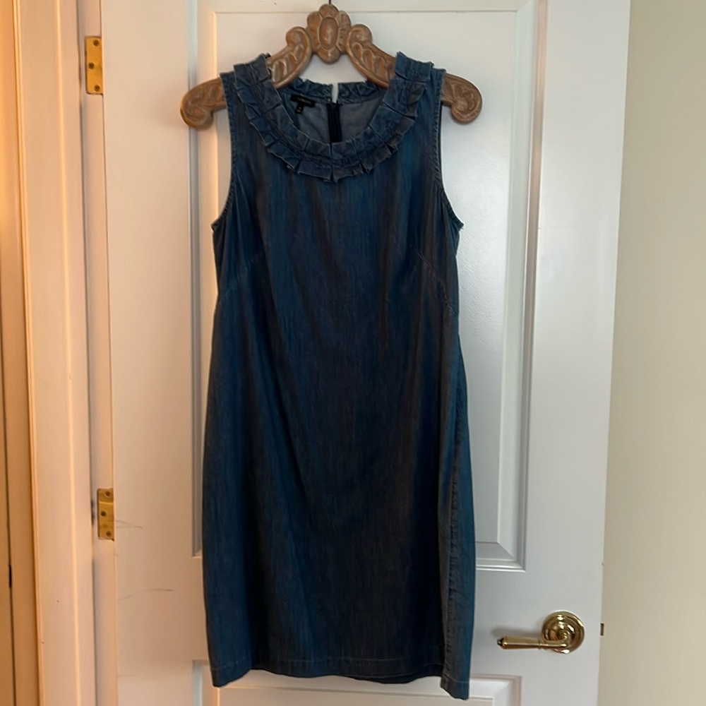 Talbots denim shift with ruffle
